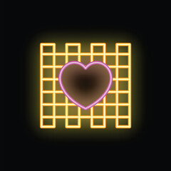 Wall Mural - Vibrant neon sign depicting a heart shape enclosed within a glowing grid, symbolizing the complexities of love and connection