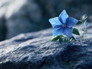 Canvas Print - Blue flower growing from rock