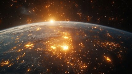 Wall Mural - a large number of small space debris orbits the earth planet