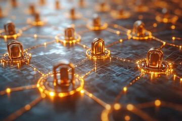 Poster - A close-up view of a futuristic network, featuring glowing nodes connected by intricate lines, symbolizing digital communication and connectivity.