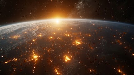 Wall Mural - a large number of small space debris orbits the earth planet