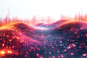 Leinwandbilder - A stunning abstract visualization of digital waves, showcasing vibrant colors and glowing particles, creating a sense of depth and motion in a tech-inspired landscape.