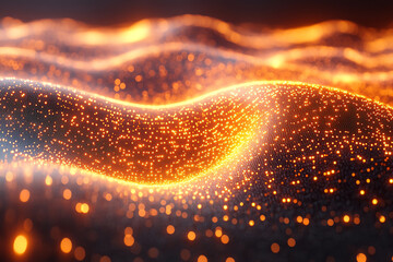 Leinwandbilder - An abstract depiction of glowing particles creating fluid wave patterns, resembling a captivating flowing surface of light and energy.