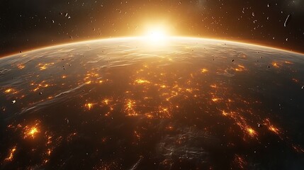 Wall Mural - a large number of small space debris orbits the earth planet