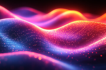 Leinwandbilder - Vibrant waves of colorful light and particles create an abstract background, symbolizing energy, motion, and fluidity in a digital landscape.