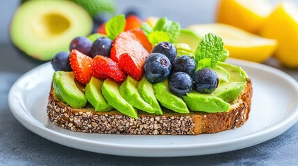 Poster - Artistic Presentation of Colorful Avocado Toast on a Plate