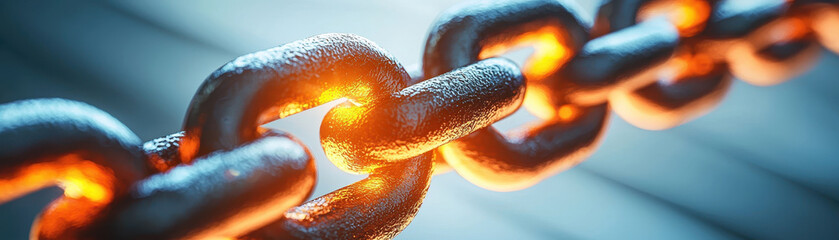 Wall Mural - glowing metal chain links illuminated in dynamic and vibrant manner