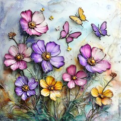 Wall Mural - Flowers and Butterflies