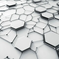 Wall Mural - Abstract Hexagon Network, White Background, 3D Render, Tech Concept