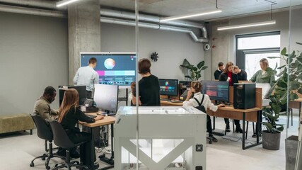 Wall Mural - Timelapse of group of people that are working in the modern office together.