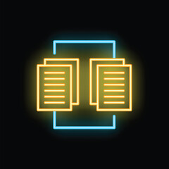 Wall Mural - glowing neon icon representing the concept of file sharing and data synchronization