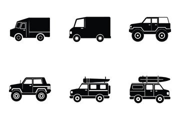 Wall Mural - Flat vector silhouette bundle of trucks isolated on white