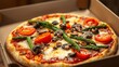 © PomPam - Vegetarian Homemade Pizza in Cardboard Box - Vibrant Photorealistic Food Photography