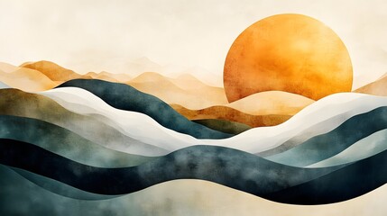 Wall Mural - serene mountainous landscape with colorful gradient sunset sky soothing peaceful gradients blending 