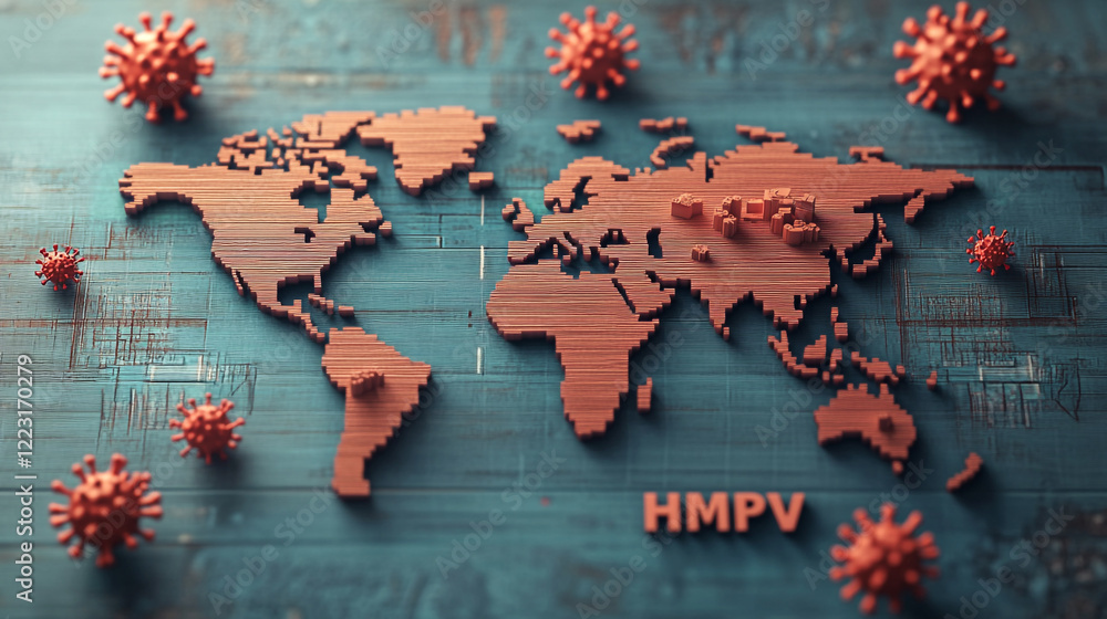 Hmpv Virus With Digital World Map Visualization Virus Or Viruses