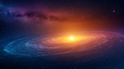 Wall Mural - Glowing star at the center of a serene galaxy with delicate gas rings and a stunning gradient background