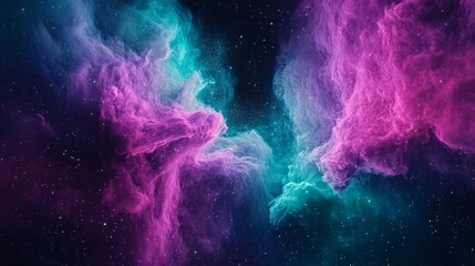 Wall Mural - Cosmic vision of vibrant nebula in purple and teal with a myriad of stars creating a dreamy celestial atmosphere