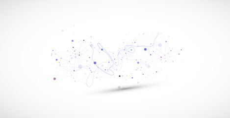 Leinwandbilder - Template for science or technology presentation. Plexus style background with wave art. Vector illustration.