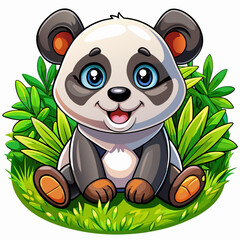 Wall Mural - Vector illustration of a baby bear on the grass on white background - Generative AI

