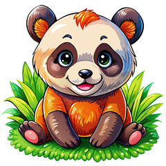 Wall Mural - Vector illustration of a baby bear on the grass on white background - Generative AI
