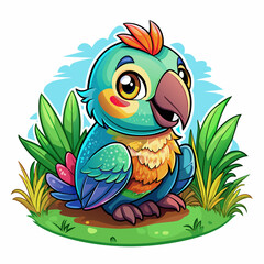 Wall Mural - Vector illustration of a baby parrot on the grass on white background - Generative AI
