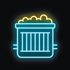 Wall Mural - Glowing neon line icon representing a pet cage, isolated on a black background