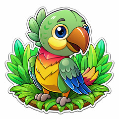 Wall Mural - Vector illustration of a baby parrot on the grass on white background - Generative AI
