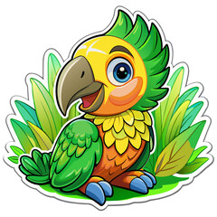 Wall Mural - Vector illustration of a baby parrot on the grass on white background - Generative AI
