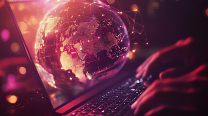 Technical support customer service concept software engineer using laptop computer with customer support and global network