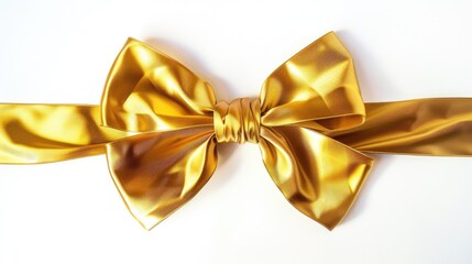 Wall Mural - Shiny golden satin ribbon bow isolated on white background