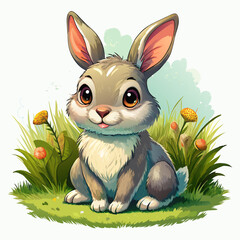 Wall Mural - Vector illustration of a baby rabbit on the grass on white background - Generative AI
