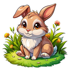 Wall Mural - Vector illustration of a baby rabbit on the grass on white background - Generative AI
