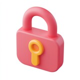 A colorful toy lock designed for children, featuring a pink body and a yellow keyhole, promoting interactive play and learning about safety.