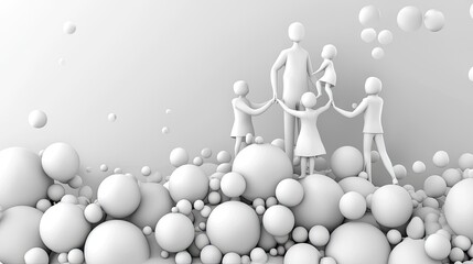 Wall Mural - Family unity, spheres background, togetherness, joy, white backdrop, illustration, family concept