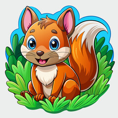 Wall Mural - Vector illustration of a baby squirrel on the grass on white background - Generative AI

