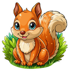 Wall Mural - Vector illustration of a baby squirrel on the grass on white background - Generative AI
