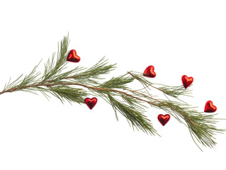 Wall Mural - Isolated Pine Branch with Red Hearts