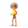 © Антон Федченко - 3D icon cartoon of a cute extraterrestrial holding a glowing orb, isolated on a white background --quality 2