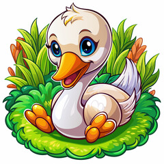 Wall Mural - Vector illustration of a baby duck on the grass on white background - Generative AI

