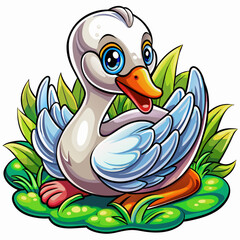 Wall Mural - Vector illustration of a baby duck on the grass on white background - Generative AI

