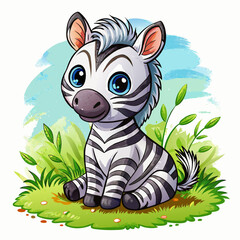 Wall Mural - Vector illustration of a baby giraffe on the grass on white background - Generative AI
