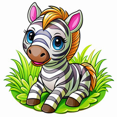 Wall Mural - Vector illustration of a baby giraffe on the grass on white background - Generative AI

