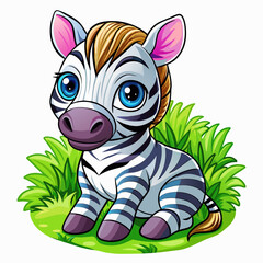 Wall Mural - Vector illustration of a baby giraffe on the grass on white background - Generative AI
