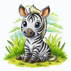 Wall Mural - Vector illustration of a baby giraffe on the grass on white background - Generative AI
