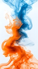 Wall Mural - an orange and blue wave of smoke on a white background
