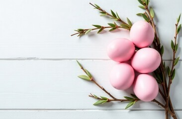 Wall Mural - Pink eggs on a wooden background. Tradition and culture. An Orthodox holiday . Easter. Colored eggs