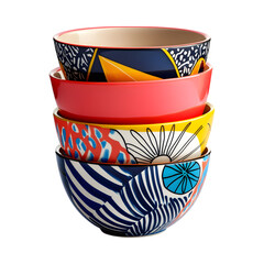 Modern Nested Mixing Bowl Set with Colorful Designs Isolated on Transparent Background