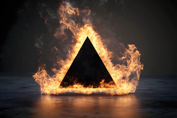 Wall Mural - a black background featuring the fire triangle, enhanced with a magical spell effect.