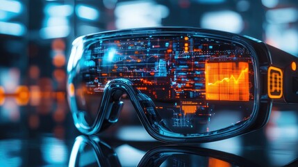 Poster - Futuristic Smart Glasses with Augmented Reality Display Showcasing Digital Data Visualization and Innovative Technology Concepts