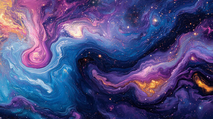 Wall Mural - a dreamy galaxy-inspired art background with swirling shades of purple, blue, and pink, dotted with 